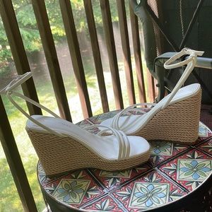 Nautical white summer wedges
